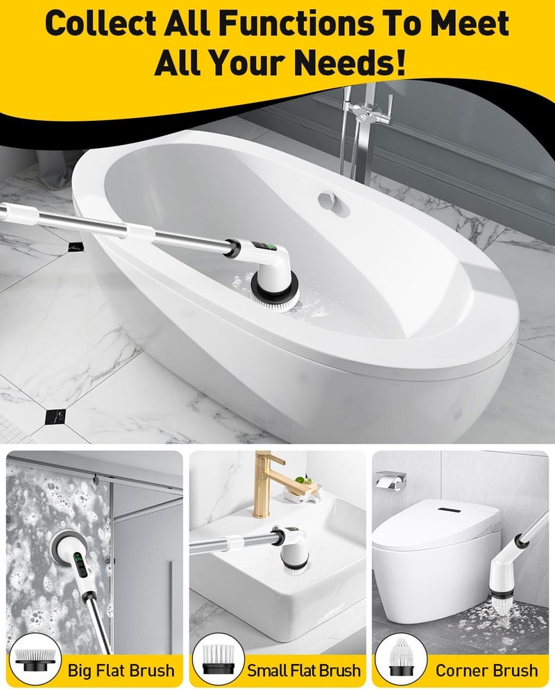 CTMAST Electric Spin Scrubber for Cleaning Bathroom, Shower Scrubber Cordless Cleaning Brush with IPX7 Waterproof & 2 Speed, 3 Brush Heads, Bathroom Cleaning Supplies for Shower Tub Kitchen Tile Toilet White - Image 4